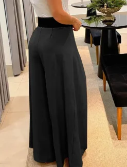 Clearance Women's Dress Pants Wide Leg Pants Trousers Elegant Fashion Streetwear Full Length High Waist Plain High Cut Breathability Soft Comfortable Micro-elastic Work Street Daily Black Khaki Winter Autumn Women Pants