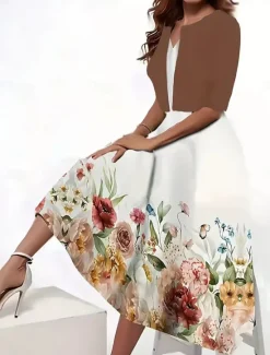 Best Women's Dress Set Casual Dress Swing Dress Print Dress Fashion Modern Floral Print Midi Dress Half Sleeve V Neck Outdoor Date White Royal Blue Blue Summer Regular Fit Women Spring Dresses