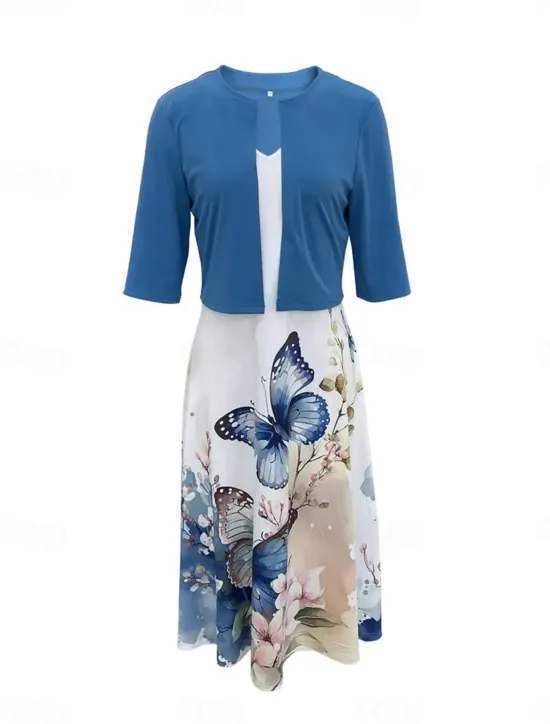 Best Women's Dress Set Casual Dress Swing Dress Print Dress Fashion Modern Floral Print Midi Dress Half Sleeve V Neck Outdoor Date White Royal Blue Blue Summer Regular Fit Women Spring Dresses