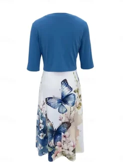 Best Women's Dress Set Casual Dress Swing Dress Print Dress Fashion Modern Floral Print Midi Dress Half Sleeve V Neck Outdoor Date White Royal Blue Blue Summer Regular Fit Women Spring Dresses