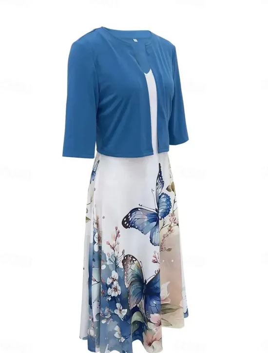 Best Women's Dress Set Casual Dress Swing Dress Print Dress Fashion Modern Floral Print Midi Dress Half Sleeve V Neck Outdoor Date White Royal Blue Blue Summer Regular Fit Women Spring Dresses