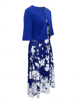 Best Women's Dress Set Casual Dress Swing Dress Print Dress Fashion Modern Floral Print Midi Dress Half Sleeve V Neck Outdoor Date White Royal Blue Blue Summer Regular Fit Women Spring Dresses