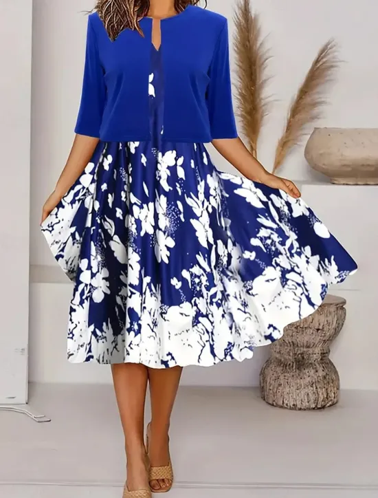 Best Women's Dress Set Casual Dress Swing Dress Print Dress Fashion Modern Floral Print Midi Dress Half Sleeve V Neck Outdoor Date White Royal Blue Blue Summer Regular Fit Women Spring Dresses