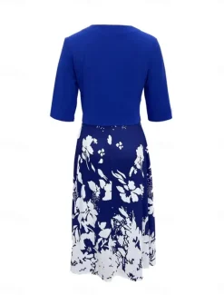 Best Women's Dress Set Casual Dress Swing Dress Print Dress Fashion Modern Floral Print Midi Dress Half Sleeve V Neck Outdoor Date White Royal Blue Blue Summer Regular Fit Women Spring Dresses