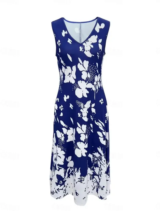 Best Women's Dress Set Casual Dress Swing Dress Print Dress Fashion Modern Floral Print Midi Dress Half Sleeve V Neck Outdoor Date White Royal Blue Blue Summer Regular Fit Women Spring Dresses