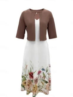 Best Women's Dress Set Casual Dress Swing Dress Print Dress Fashion Modern Floral Print Midi Dress Half Sleeve V Neck Outdoor Date White Royal Blue Blue Summer Regular Fit Women Spring Dresses