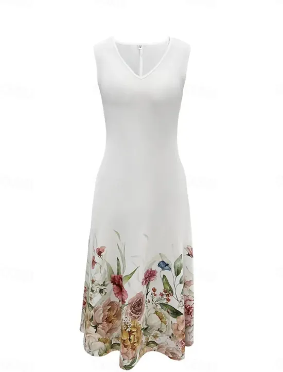 Best Women's Dress Set Casual Dress Swing Dress Print Dress Fashion Modern Floral Print Midi Dress Half Sleeve V Neck Outdoor Date White Royal Blue Blue Summer Regular Fit Women Spring Dresses
