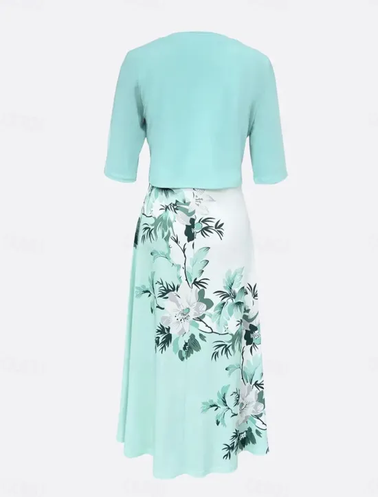 Best Women's Dress Set Casual Dress Swing Dress Print Dress Fashion Modern Floral Print Midi Dress Half Sleeve V Neck Outdoor Date White Royal Blue Blue Summer Regular Fit Women Spring Dresses