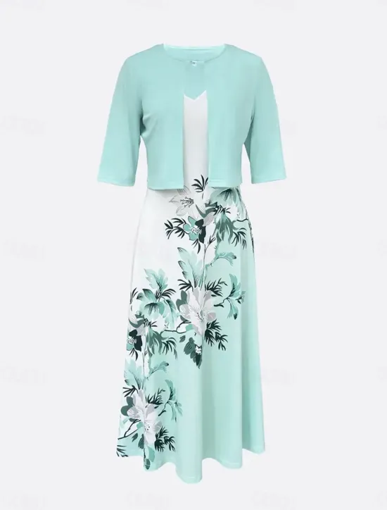 Best Women's Dress Set Casual Dress Swing Dress Print Dress Fashion Modern Floral Print Midi Dress Half Sleeve V Neck Outdoor Date White Royal Blue Blue Summer Regular Fit Women Spring Dresses