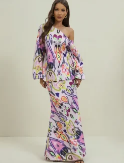 Women's Dress Set Casual Dress Sheath Dress Print Dress Fashion Streetwear Graphic Abstract Print Maxi Dress Long Sleeve One Shoulder Outdoor Vacation Red Royal Blue Sky Blue Summer Spring Loose Fit Women Two Piece Sets