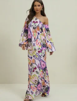 Women's Dress Set Casual Dress Sheath Dress Print Dress Fashion Streetwear Graphic Abstract Print Maxi Dress Long Sleeve One Shoulder Outdoor Vacation Red Royal Blue Sky Blue Summer Spring Loose Fit Women Two Piece Sets