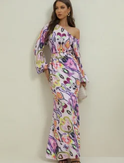 Women's Dress Set Casual Dress Sheath Dress Print Dress Fashion Streetwear Graphic Abstract Print Maxi Dress Long Sleeve One Shoulder Outdoor Vacation Red Royal Blue Sky Blue Summer Spring Loose Fit Women Two Piece Sets