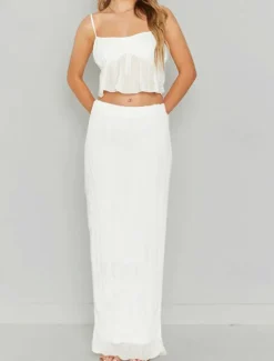 Outlet Women's Dress Set Casual Dress Skirt Set Slip Dress Elegant Fashion Plain Backless Maxi Dress Sleeveless Square Neck Outdoor Date Black White Yellow Summer Regular Fit Women White Dresses