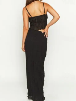 Outlet Women's Dress Set Casual Dress Skirt Set Slip Dress Elegant Fashion Plain Backless Maxi Dress Sleeveless Square Neck Outdoor Date Black White Yellow Summer Regular Fit Women White Dresses