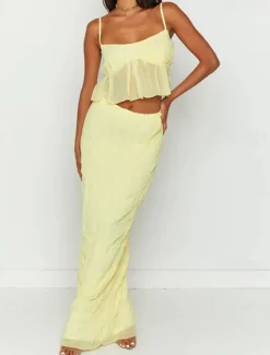 Outlet Women's Dress Set Casual Dress Skirt Set Slip Dress Elegant Fashion Plain Backless Maxi Dress Sleeveless Square Neck Outdoor Date Black White Yellow Summer Regular Fit Women White Dresses