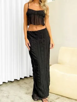 Outlet Women's Dress Set Casual Dress Skirt Set Slip Dress Elegant Fashion Plain Backless Maxi Dress Sleeveless Square Neck Outdoor Date Black White Yellow Summer Regular Fit Women White Dresses