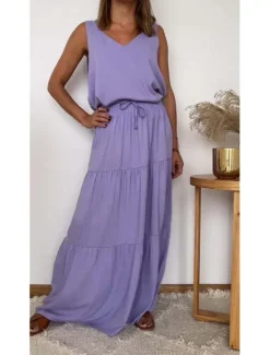 Best Women's Dress Set Casual Dress Skirt Set Casual Plain Ruffle Maxi Dress Long Sleeve V Neck Outdoor Daily Yellow Light Green Pink Summer Spring Regular Fit Women Two Piece Sets