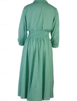 Women's Dress Set Shirt Dress Classic Modern Stripe Buttons Long Dress Maxi Dress 3/4 Length Sleeve Shirt Collar Office Daily Black Blue Green Summer Regular Fit Women Work Dresses