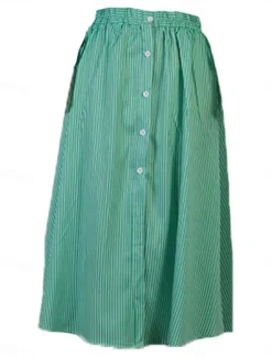 Women's Dress Set Shirt Dress Classic Modern Stripe Buttons Long Dress Maxi Dress 3/4 Length Sleeve Shirt Collar Office Daily Black Blue Green Summer Regular Fit Women Work Dresses
