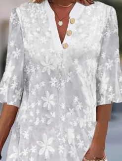 Best Women's Dress V-Neck Floral Lace Overlay Flared Half Sleeve Elegant Summer Spring Casual Party Lightweight Breathable Tailored Fit Feminine Clothing Apparel Women White Dresses