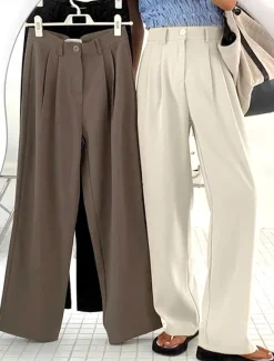 Discount Women's Dress Work Pants Wide Leg Pants Trousers Full Length Pocket Baggy Micro-elastic High Waist Fashion Streetwear Daily Black White S M Summer Fall Women Pants