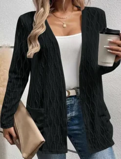 Outlet Women's Dressy Dusters Dressy Jackets Casual Jacket Spring Fall Winter Regular Coat Regular Fit Comfortable Casual / Daily Fashion Jacket Long Sleeve non-printing Solid Color Plain Adjustable Black Women Cardigans & Outerwears