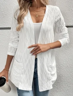 Outlet Women's Dressy Dusters Dressy Jackets Casual Jacket Spring Fall Winter Regular Coat Regular Fit Comfortable Casual / Daily Fashion Jacket Long Sleeve non-printing Solid Color Plain Adjustable Black Women Cardigans & Outerwears