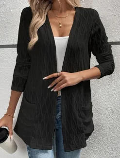 Outlet Women's Dressy Dusters Dressy Jackets Casual Jacket Spring Fall Winter Regular Coat Regular Fit Comfortable Casual / Daily Fashion Jacket Long Sleeve non-printing Solid Color Plain Adjustable Black Women Cardigans & Outerwears