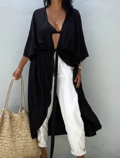 Sale Women's Dressy Dusters Dressy Jackets Vacation Outdoor clothing Holiday Summer Spring Fall Coat Regular Fit Comfy Outdoor Swimming Sports Vacation Holiday Modern Jacket Pure Color Lace up Pleated Women Blouses & Shirts