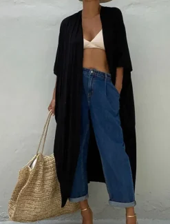 Sale Women's Dressy Dusters Dressy Jackets Vacation Outdoor clothing Holiday Summer Spring Fall Coat Regular Fit Comfy Outdoor Swimming Sports Vacation Holiday Modern Jacket Pure Color Lace up Pleated Women Blouses & Shirts