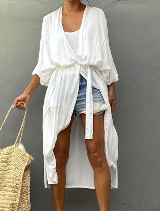 Sale Women's Dressy Dusters Dressy Jackets Vacation Outdoor clothing Holiday Summer Spring Fall Coat Regular Fit Comfy Outdoor Swimming Sports Vacation Holiday Modern Jacket Pure Color Lace up Pleated Women Blouses & Shirts