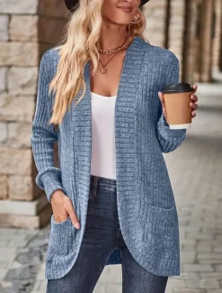 Outlet Women's Dressy Dusters Dressy Jackets Casual Jacket Outdoor Dailywear Fall Winter Regular Coat Regular Fit Windproof Warm Comfortable Breathable Fashion Jacket Long Sleeve Solid Color Pocket Knitting Women Cardigans & Outerwears