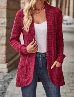 Outlet Women's Dressy Dusters Dressy Jackets Casual Jacket Outdoor Dailywear Fall Winter Regular Coat Regular Fit Windproof Warm Comfortable Breathable Fashion Jacket Long Sleeve Solid Color Pocket Knitting Women Cardigans & Outerwears