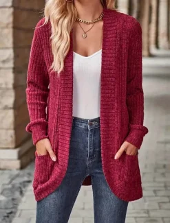 Outlet Women's Dressy Dusters Dressy Jackets Casual Jacket Outdoor Dailywear Fall Winter Regular Coat Regular Fit Windproof Warm Comfortable Breathable Fashion Jacket Long Sleeve Solid Color Pocket Knitting Women Cardigans & Outerwears