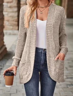 Outlet Women's Dressy Dusters Dressy Jackets Casual Jacket Outdoor Dailywear Fall Winter Regular Coat Regular Fit Windproof Warm Comfortable Breathable Fashion Jacket Long Sleeve Solid Color Pocket Knitting Women Cardigans & Outerwears