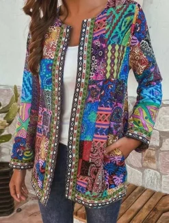Women's Dressy Dusters Dressy Jackets Casual Jacket Spring Fall Winter Regular Coat Regular Fit Comfortable Casual / Daily Fashion Jacket Long Sleeve Print Solid Color Plain Adjustable Women Jackets