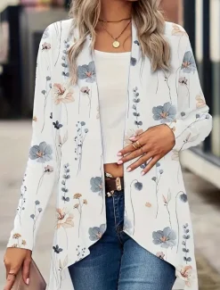 Best Women's Dressy Dusters Dressy Jackets Casual Jacket Outdoor Street Daily Wear Summer Spring Regular Coat Regular Fit Thermal Warm Breathable Stylish Casual Jacket Long Sleeve Floral Print Black Women Cardigans & Outerwears