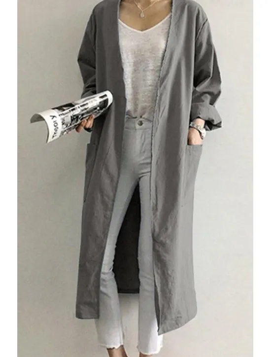 Women's Dressy Dusters Dressy Jackets Trench Coat Office Work Spring Fall Long Coat Loose Fit Modern Style Jacket Long Sleeve Solid Color Plain Pocket Oversized Light Blue khaki Grey Women Coats & Trench Coats