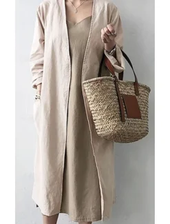 Women's Dressy Dusters Dressy Jackets Trench Coat Office Work Spring Fall Long Coat Loose Fit Modern Style Jacket Long Sleeve Solid Color Plain Pocket Oversized Light Blue khaki Grey Women Coats & Trench Coats