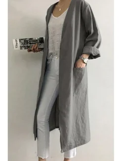 Women's Dressy Dusters Dressy Jackets Trench Coat Office Work Spring Fall Long Coat Loose Fit Modern Style Jacket Long Sleeve Solid Color Plain Pocket Oversized Light Blue khaki Grey Women Coats & Trench Coats