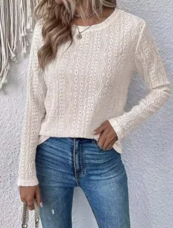 Online Women's Dressy Tops Elegant Long Sleeve Crew Neck Regular Tops White [shipping within 48 hours] Black [shipping within 48 hours] Summer Spring Women Lace Tops