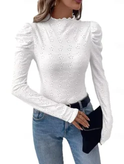 Sale Women's Dressy Tops Hawaiian Long Sleeve Cowl Neck Regular Tops Summer Spring Women Lace Tops