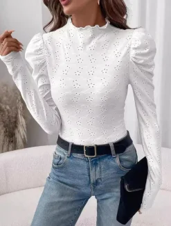 Sale Women's Dressy Tops Hawaiian Long Sleeve Cowl Neck Regular Tops Summer Spring Women Lace Tops