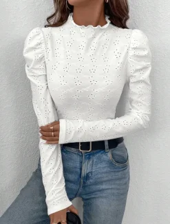 Sale Women's Dressy Tops Hawaiian Long Sleeve Cowl Neck Regular Tops Summer Spring Women Lace Tops