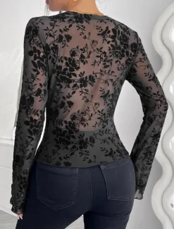 Best Women's Dressy Tops Sexy Long Sleeve V Neck Regular Tops Lace Summer Spring Women Lace Tops