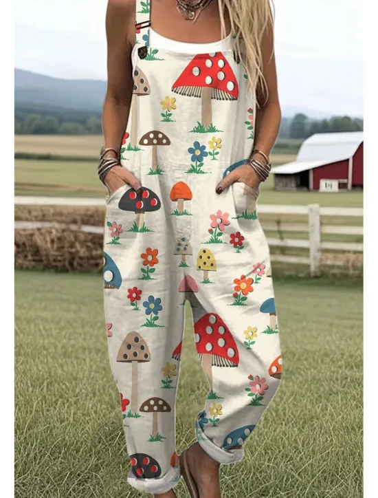 Online Women's Dungarees Active Animal Sleeveless Sleeveless Wide Leg Square Neck Pocket with Pocket Vacation Daily Loose Fit White Yellow Purple Summer Women Graphic Jumpsuit