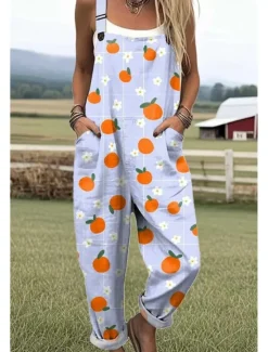 Online Women's Dungarees Active Animal Sleeveless Sleeveless Wide Leg Square Neck Pocket with Pocket Vacation Daily Loose Fit White Yellow Purple Summer Women Graphic Jumpsuit