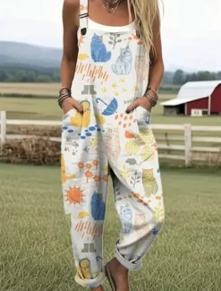 Discount Women's Dungarees Active Floral Sleeveless Sleeveless Straight Square Neck Pocket with Pocket Vacation Daily Loose Fit White Pink Green Summer Women Graphic Jumpsuit