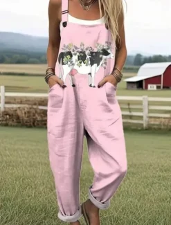Discount Women's Dungarees Active Floral Sleeveless Sleeveless Straight Square Neck Pocket with Pocket Vacation Daily Loose Fit White Pink Green Summer Women Graphic Jumpsuit