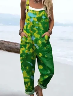 New Women's Dungarees Active Floral Sleeveless Sleeveless Straight Square Neck Pocket with Pocket Vacation Daily Loose Fit Yellow Pink Blue Summer Women Graphic Jumpsuit